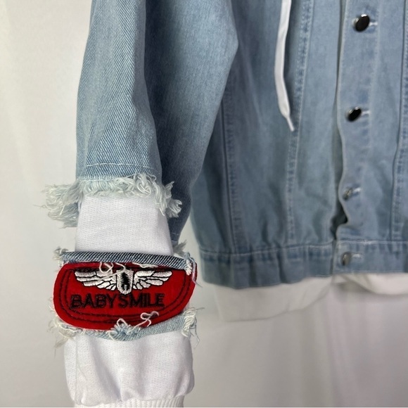 Boutique Light Blue Distressed Denim Spiderman Graphic S - Picture 4 of 5